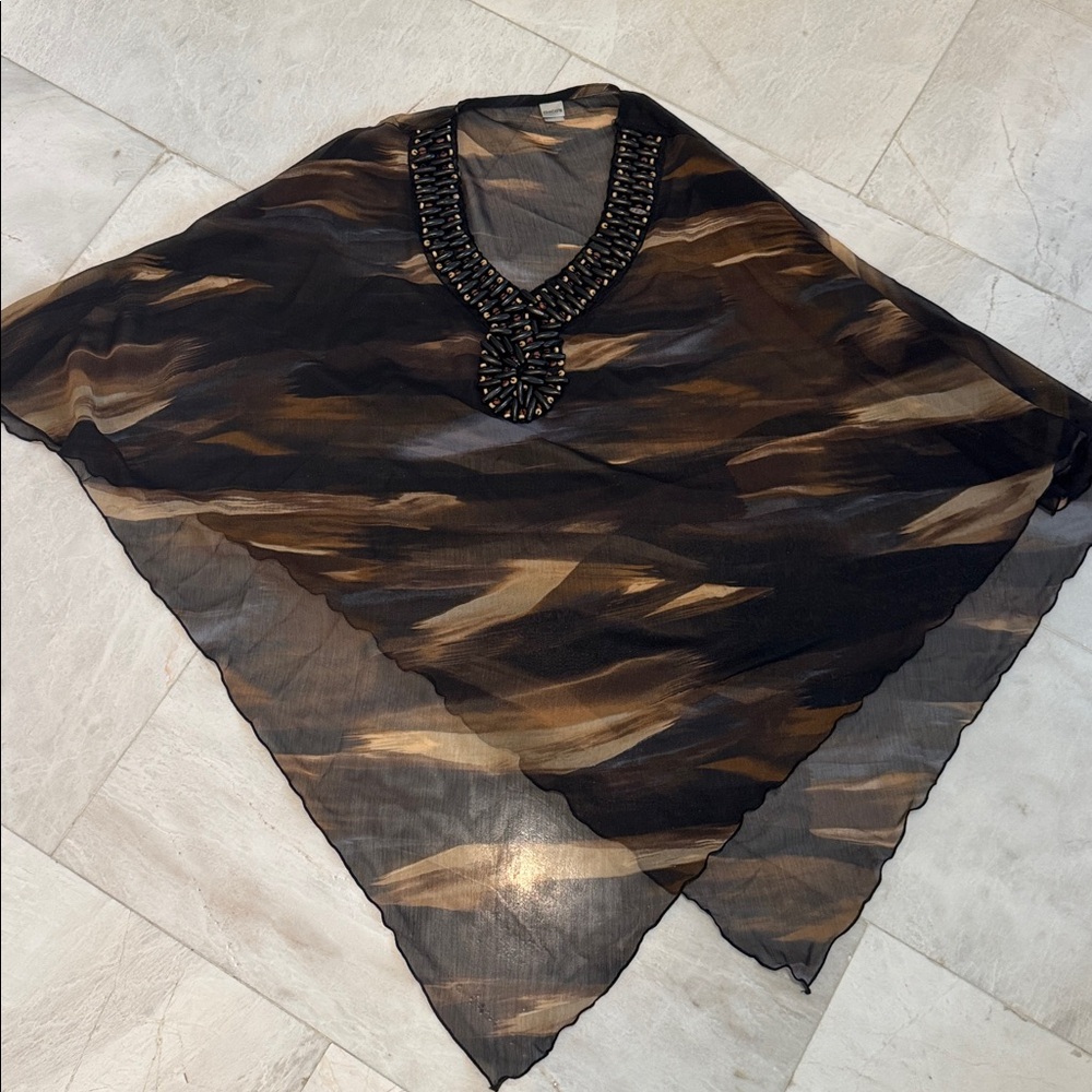 Chico’s Elegant Sheer Poncho with Beaded Detail